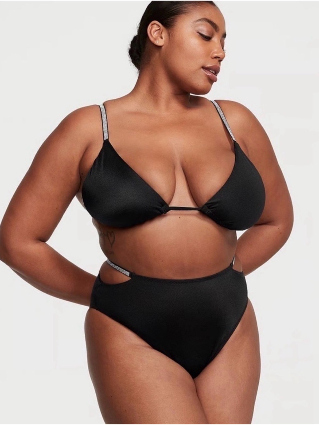 Nwt Victorias Secret Black Bikini Bottom With Rhinestone Strap Detail